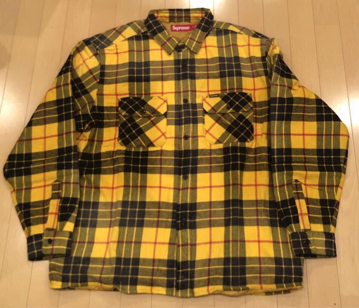 1円 Supreme Quilted Plaid Shirt XL Yellow シュプリーム キルテッド プレイド シャツ ネルシャツ チェック 長袖シャツ boxlogo ボックス_画像1