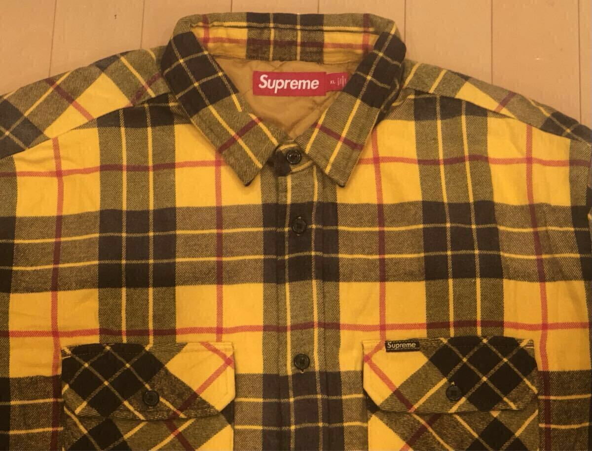 1円 Supreme Quilted Plaid Shirt XL Yellow シュプリーム キルテッド プレイド シャツ ネルシャツ チェック 長袖シャツ boxlogo ボックス_画像2