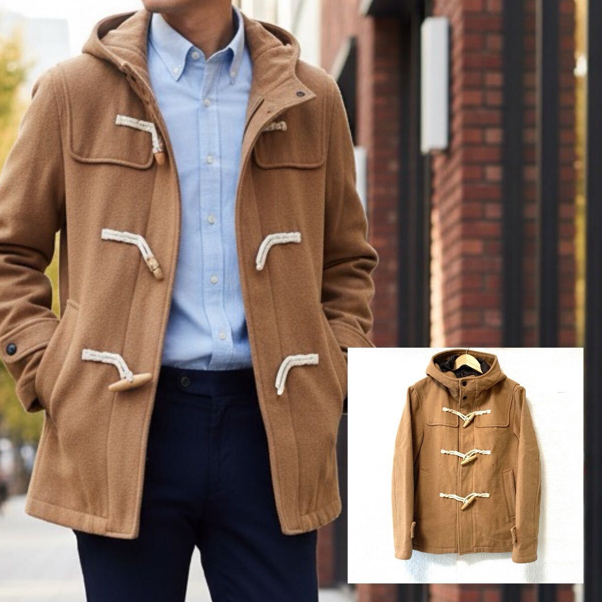 オンオフいつでも使える◎【BROWNY】ブラウニー ウール混 ダッフルコート 防寒 アウター 通勤 お洒落 ブラウン メンズ L/Y36808UU_画像1