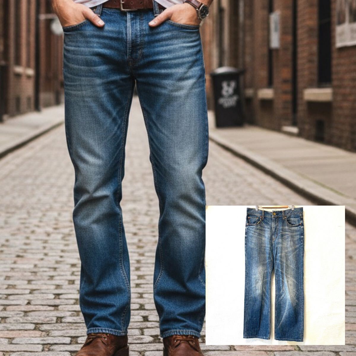 すっきりストレートで王道スタイル【NAVY】ネイビー デニムパンツ ジーパン ジーンズ アメカジ ストリート インディゴ メンズ W31/Y37100UU_画像1