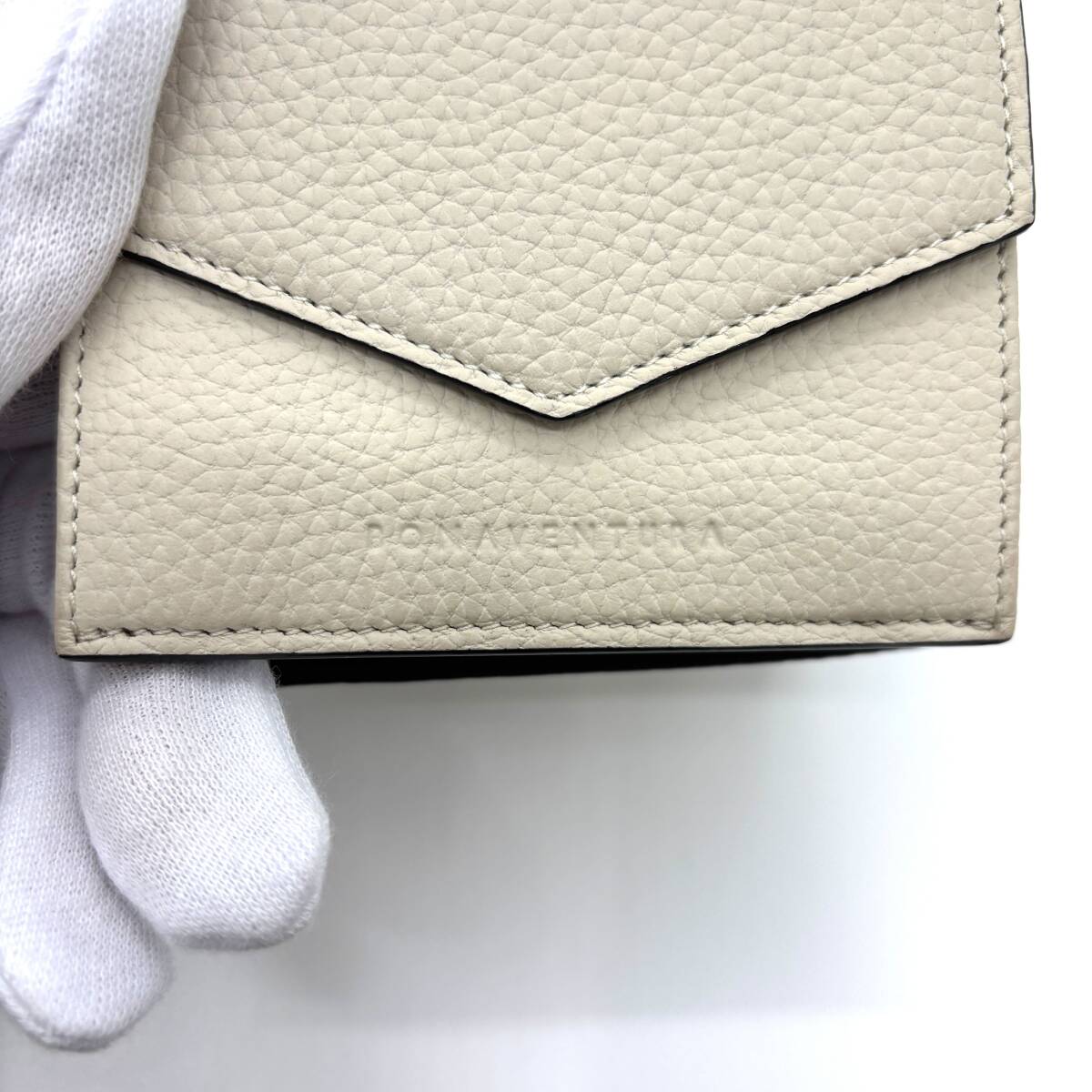 ☆未使用品☆ BONAVENTURA コンパクトウォレット ボナベンチュラ レザー 三つ折り 財布 小銭入れ ブラウン ベージュ アイボリー 【5619】_画像9