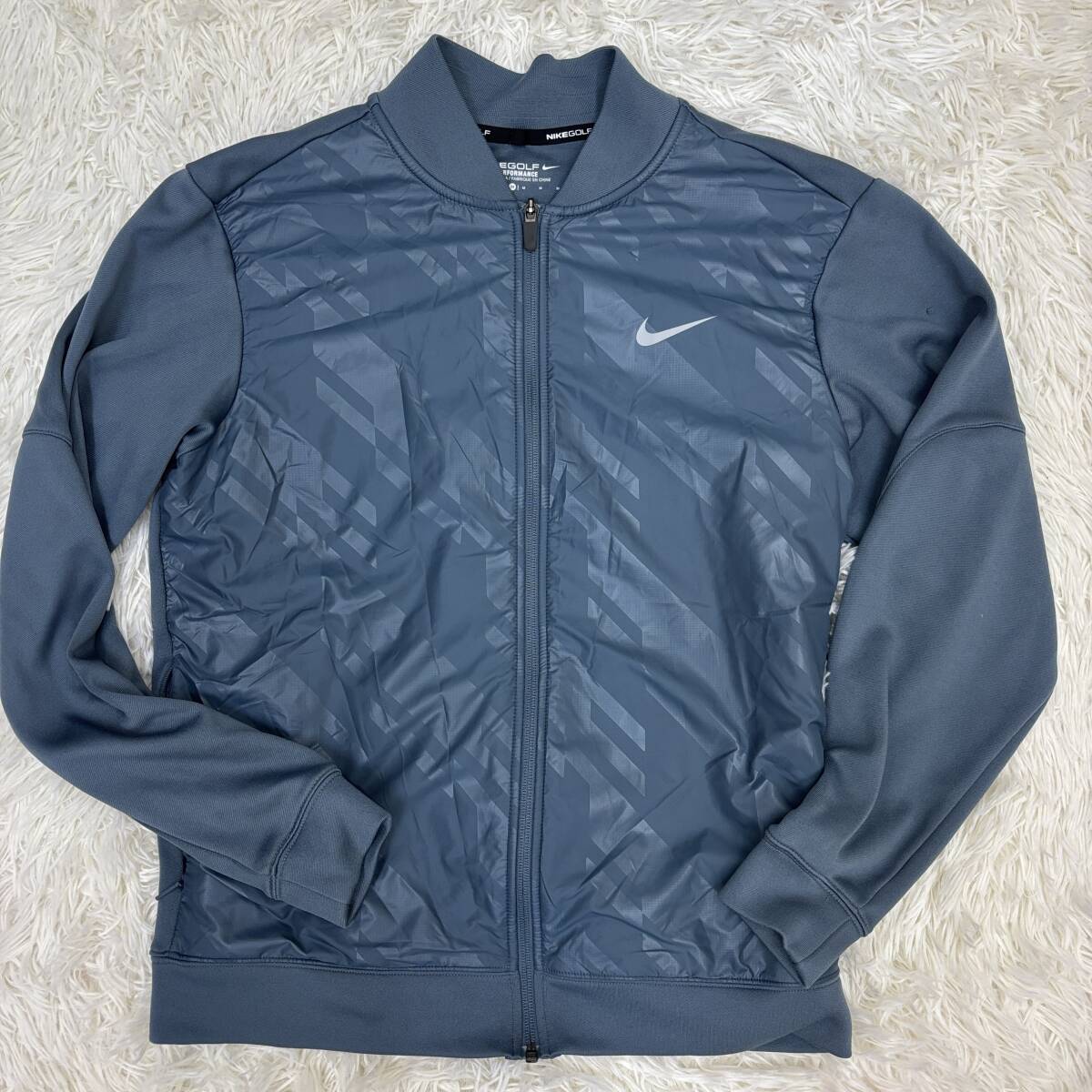 ナイキゴルフ DRI-FIT ツアーパフォーマンス ジャケット ブルゾン グレー M メンズ ほつれあり スウッシュロゴ 前面プリント ポリエステル_画像1