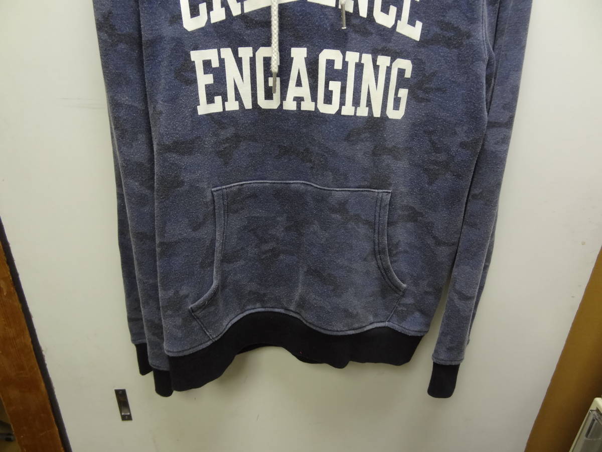 全国送料無料 バックナンバー BACK NUMBER メンズ 紺色 ダークカモフラージュ柄プルオーバースウェットパーカー Mサイズ_画像5