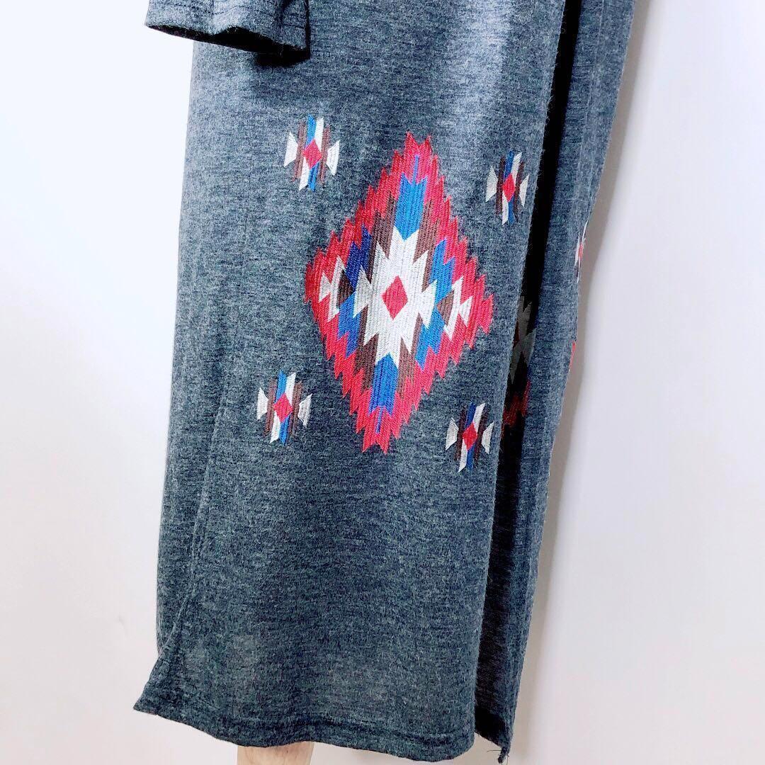 anap mimpi アナップミンピ トッパーカーディガン カラフルオルテガ刺繍 個性的 オープンフロント ロングカーディガン ブルー フリーサイズ_画像4