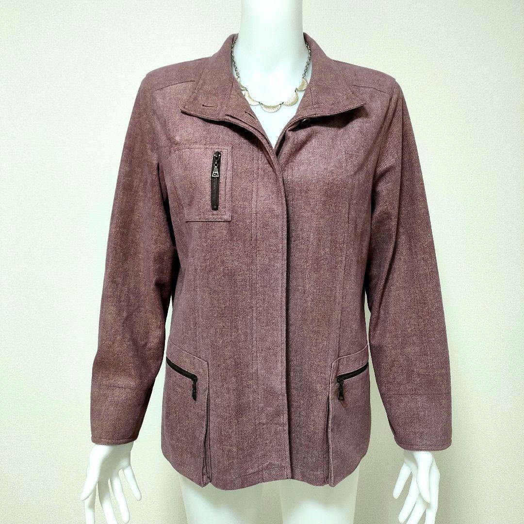 noa-ge ノアジェ バックベルト 2wayネック ジャケットコート クラシカルエレガント パープル スタンドネック 袖スリット L _画像2