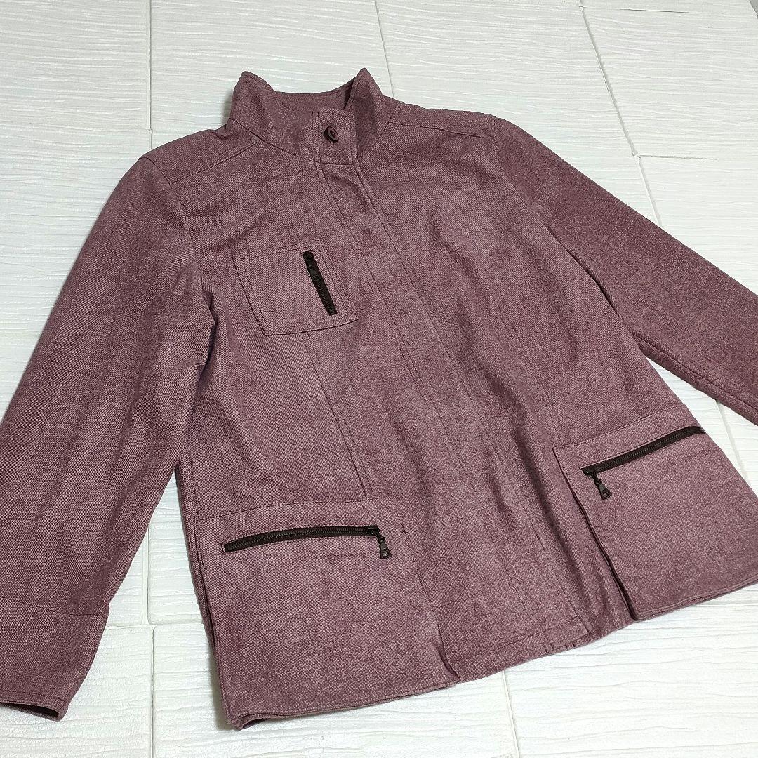 noa-ge ノアジェ バックベルト 2wayネック ジャケットコート クラシカルエレガント パープル スタンドネック 袖スリット L _画像6