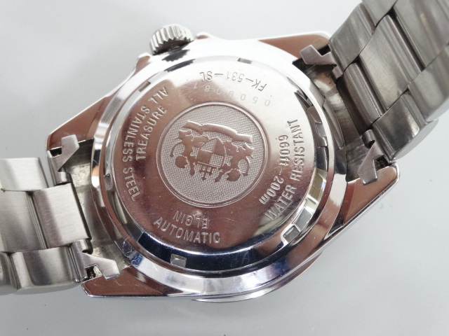 ジャンク 2点セット まとめて ELGIN エルジン FK-531 グリーンベゼル 自動巻き ダイバー 100M クオーツ メンズ 腕時計_画像3