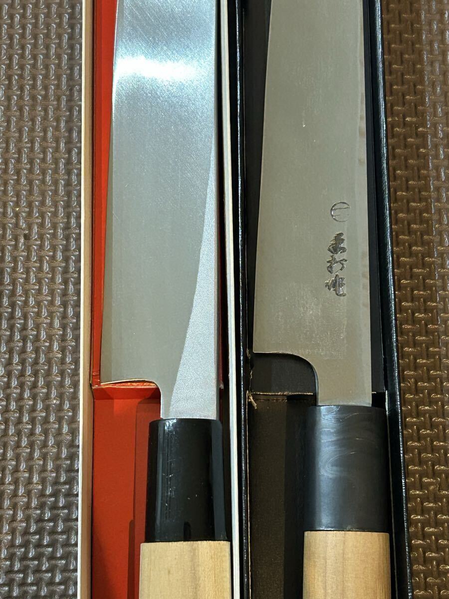未使用 柳刃包丁 2本 セット 手造り 三木 精魂鍛錬秘造の作 則光丸 21cm 24cm 御料理包丁 手打 刃物 _画像3