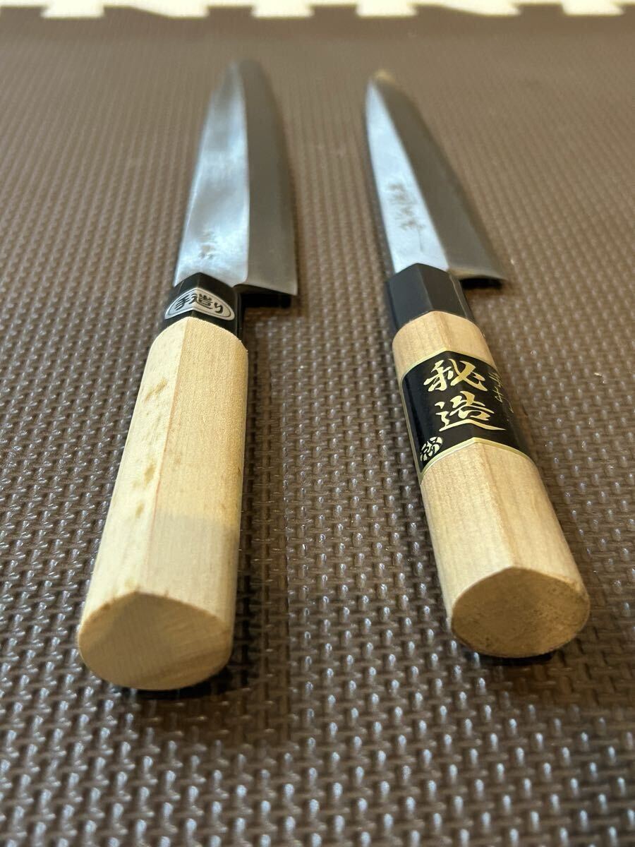 未使用 柳刃包丁 2本 セット 手造り 三木 精魂鍛錬秘造の作 則光丸 21cm 24cm 御料理包丁 手打 刃物 _画像5