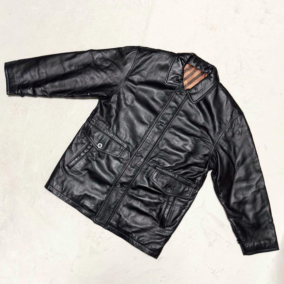 1円~ 美品 上質 GIANNI VALENTINO ジャンニ ヴァレンチノ ラムレザー 羊革 コート メンズ ブラック 大きいサイズ 50 XL相当_画像2