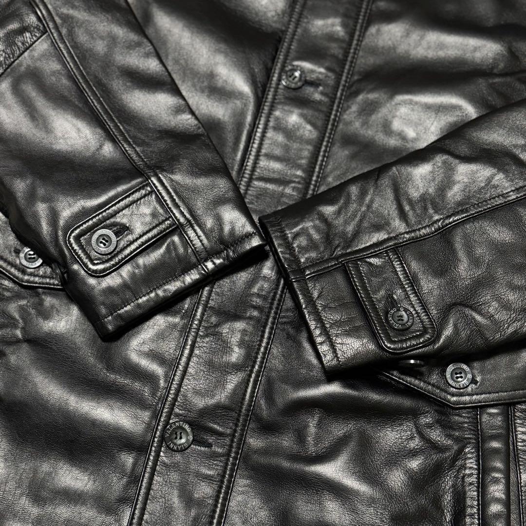 1円~ 美品 上質 GIANNI VALENTINO ジャンニ ヴァレンチノ ラムレザー 羊革 コート メンズ ブラック 大きいサイズ 50 XL相当_画像3