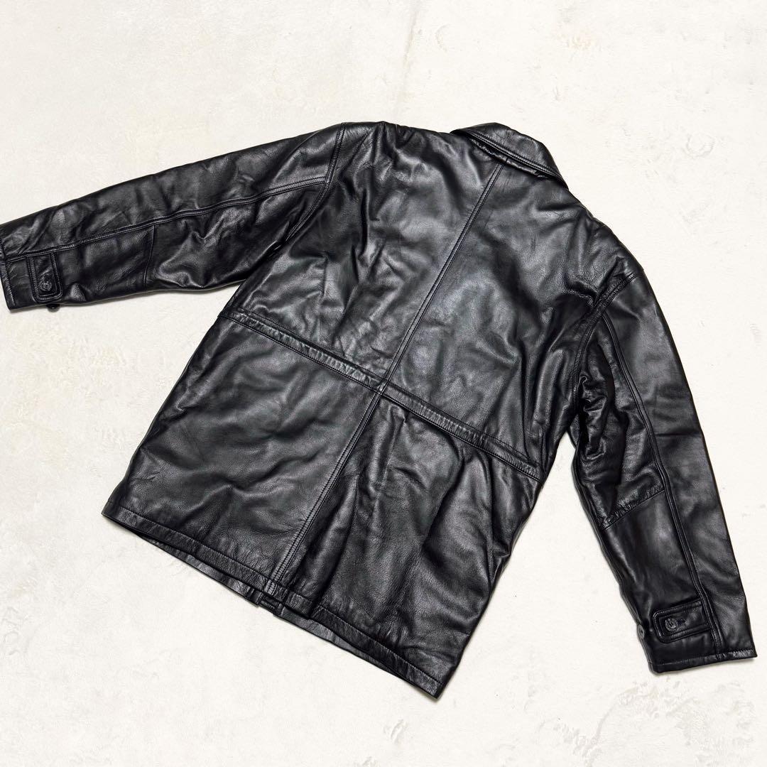 1円~ 美品 上質 GIANNI VALENTINO ジャンニ ヴァレンチノ ラムレザー 羊革 コート メンズ ブラック 大きいサイズ 50 XL相当_画像9