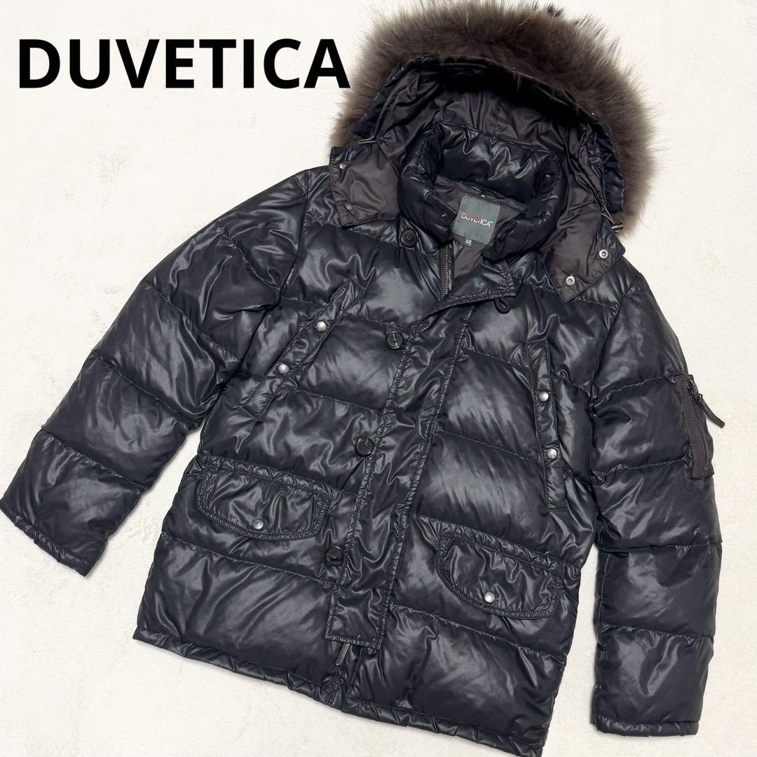 1円～ 美品 DUVETICA デュベティカ ダウンジャケット 大きいサイズ メンズ ブラック ラクーンファー フード 脱着可 Lサイズ_画像1