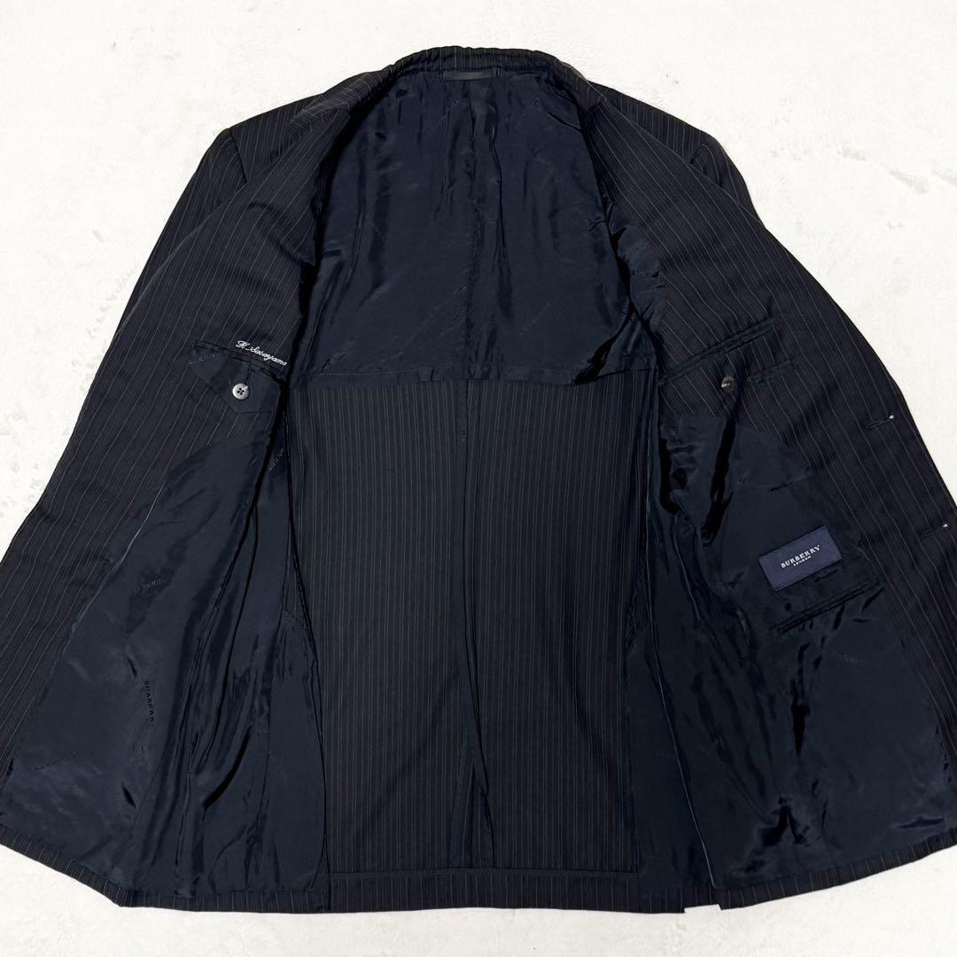 1円~ 美品 BURBERRY LONDON バーバリーロンドン スーツ セットアップ シルク混 ブラック ストライプ A6 L相当_画像4