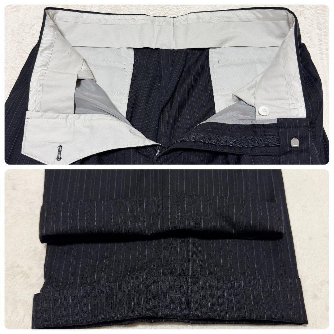 1円~ 美品 BURBERRY LONDON バーバリーロンドン スーツ セットアップ シルク混 ブラック ストライプ A6 L相当_画像10