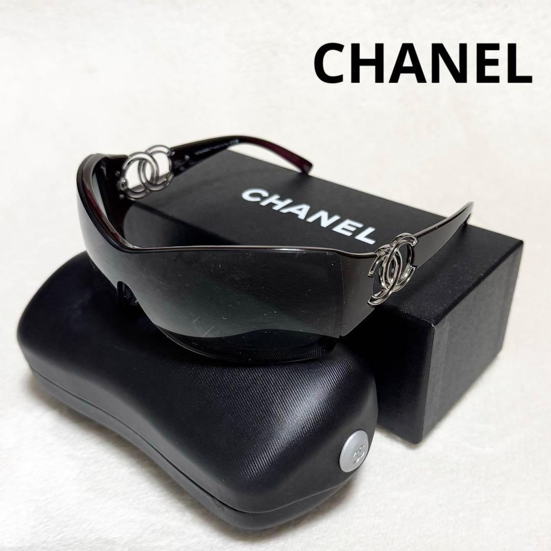 1円~ 希少 CHANEL シャネル サングラス 6020 ココマーク ラップアラウンド ダークブラウン ケース 箱付き_画像1
