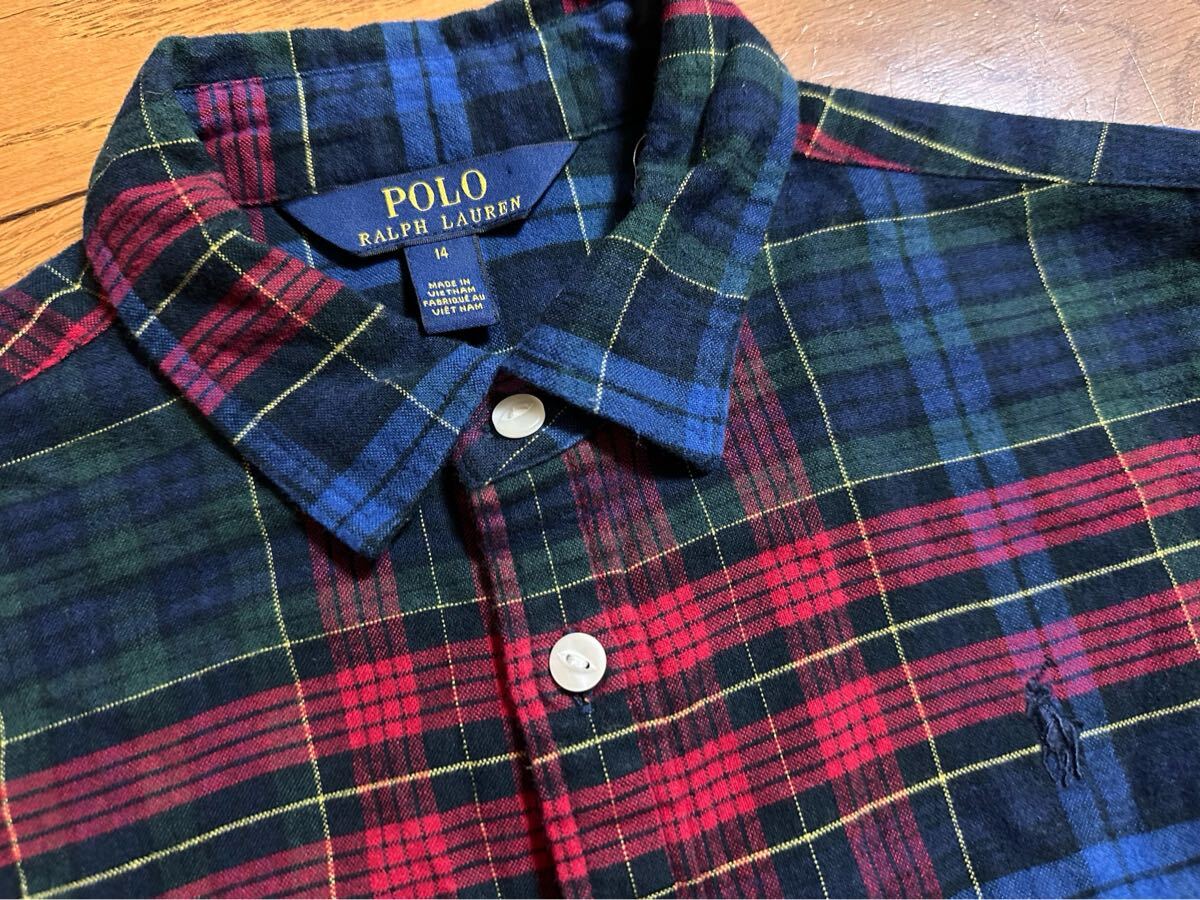 ◇POLO RALPH LAUREN ポロ ラルフローレン チェック ネル シャツ ワンピース 14 150/80 ①◇
