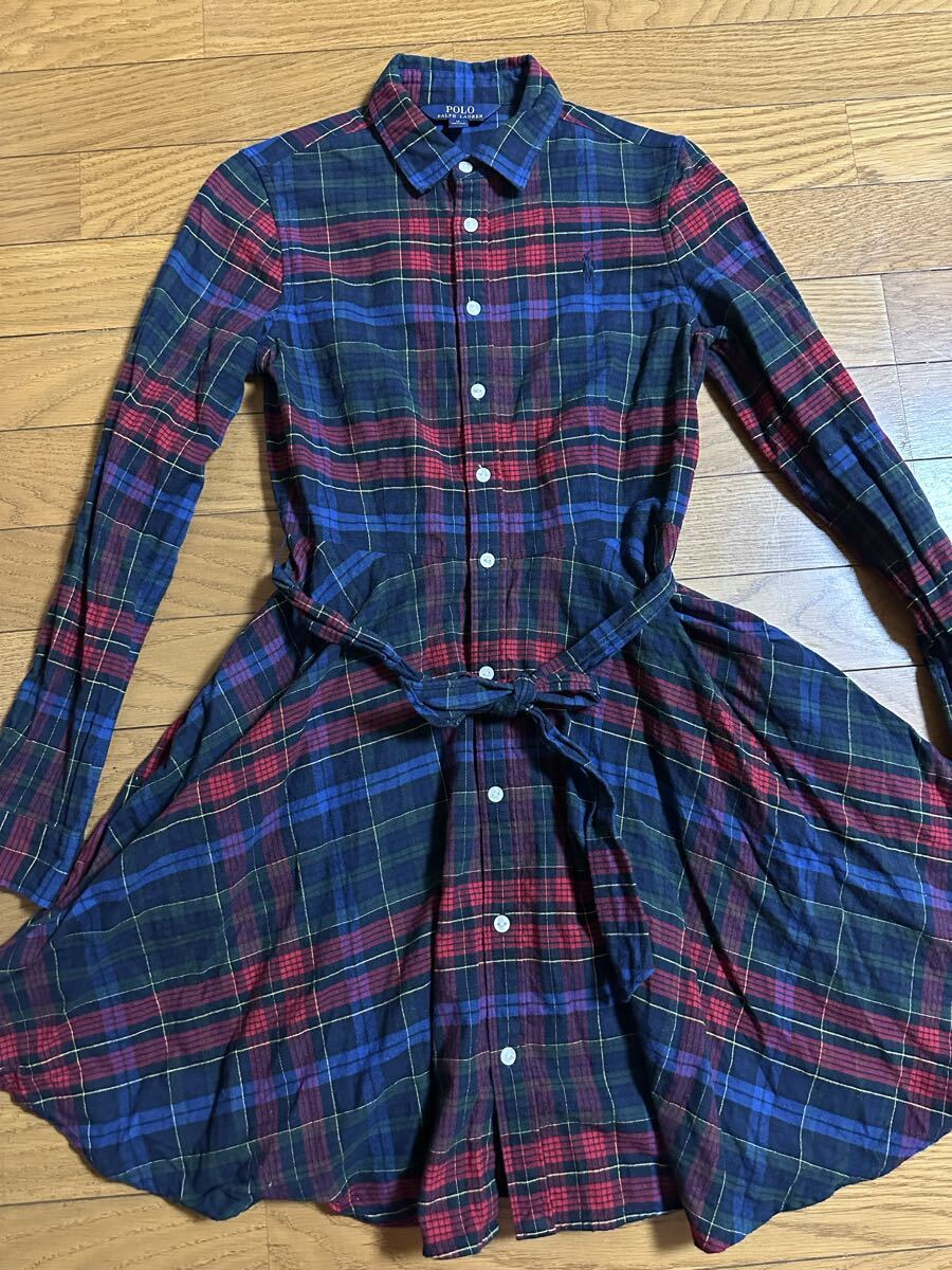 ◇POLO RALPH LAUREN ポロ ラルフローレン チェック ネル シャツ ワンピース 14 150/80 ①◇