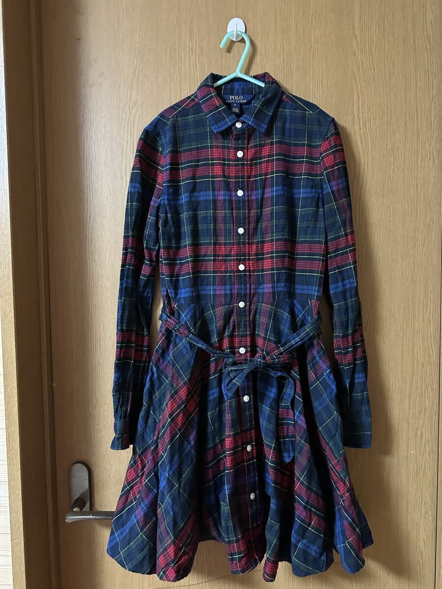 ◇POLO RALPH LAUREN ポロ ラルフローレン チェック ネル シャツ ワンピース 14 150/80 ①◇