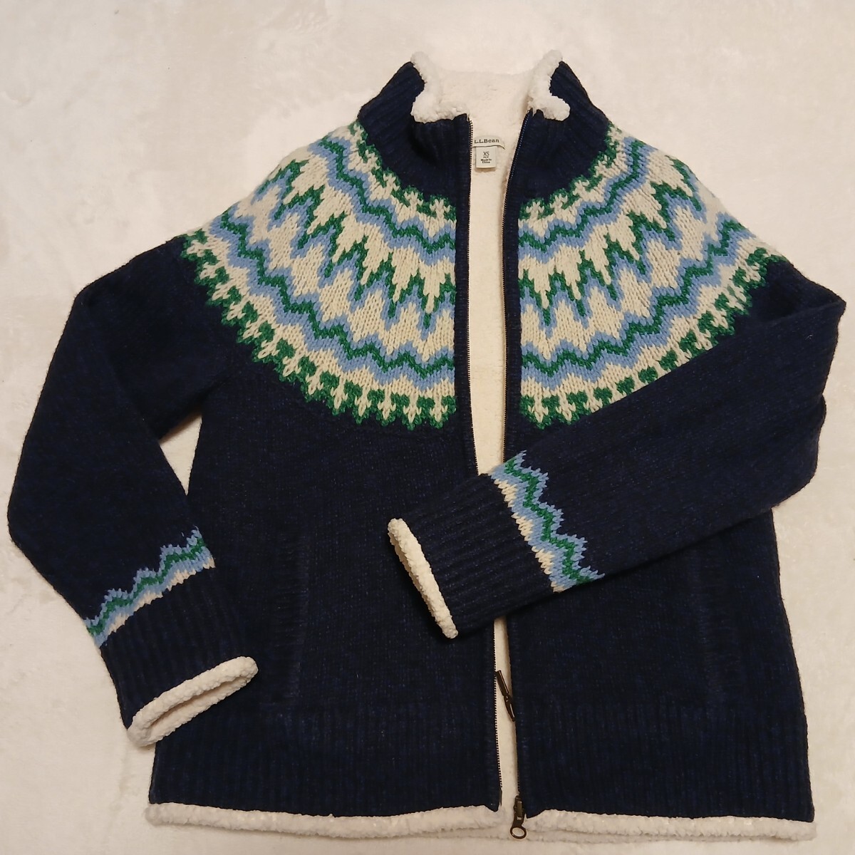 LLBean ウィメンズ ウールセーター Wファスナー クラシック ラグ シェルパ ラインド ジップ カーディガン フェア アイル_画像1