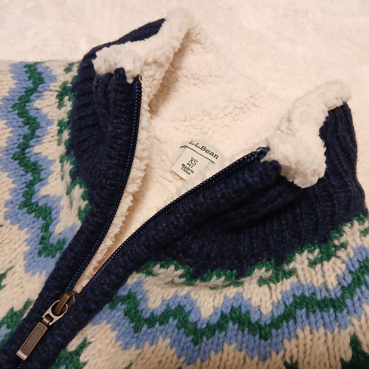 LLBean ウィメンズ ウールセーター Wファスナー クラシック ラグ シェルパ ラインド ジップ カーディガン フェア アイル_画像2