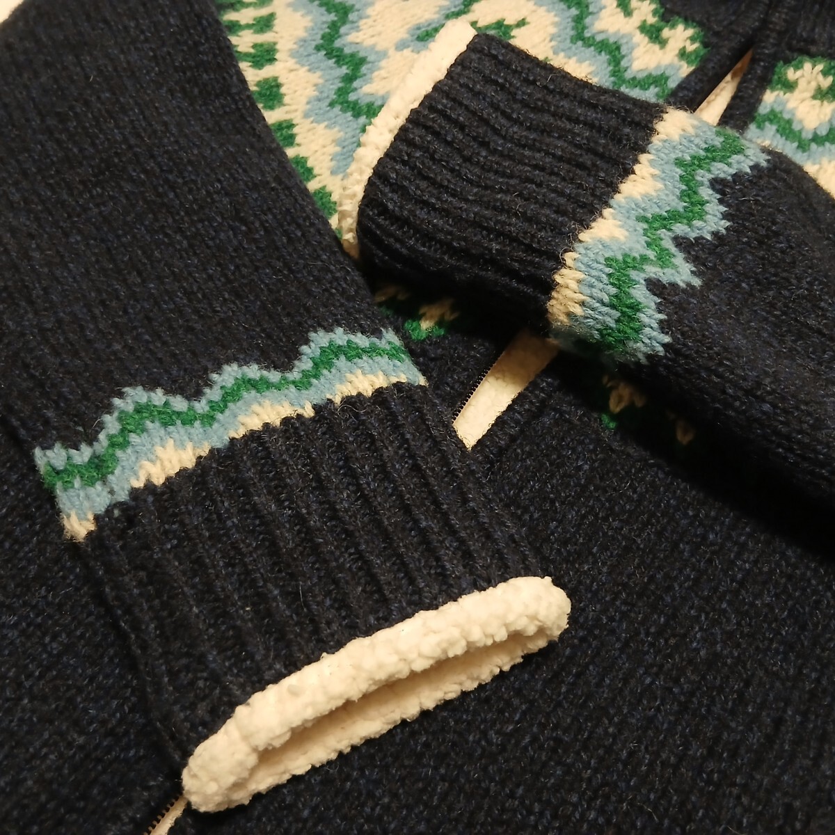 LLBean ウィメンズ ウールセーター Wファスナー クラシック ラグ シェルパ ラインド ジップ カーディガン フェア アイル_画像3