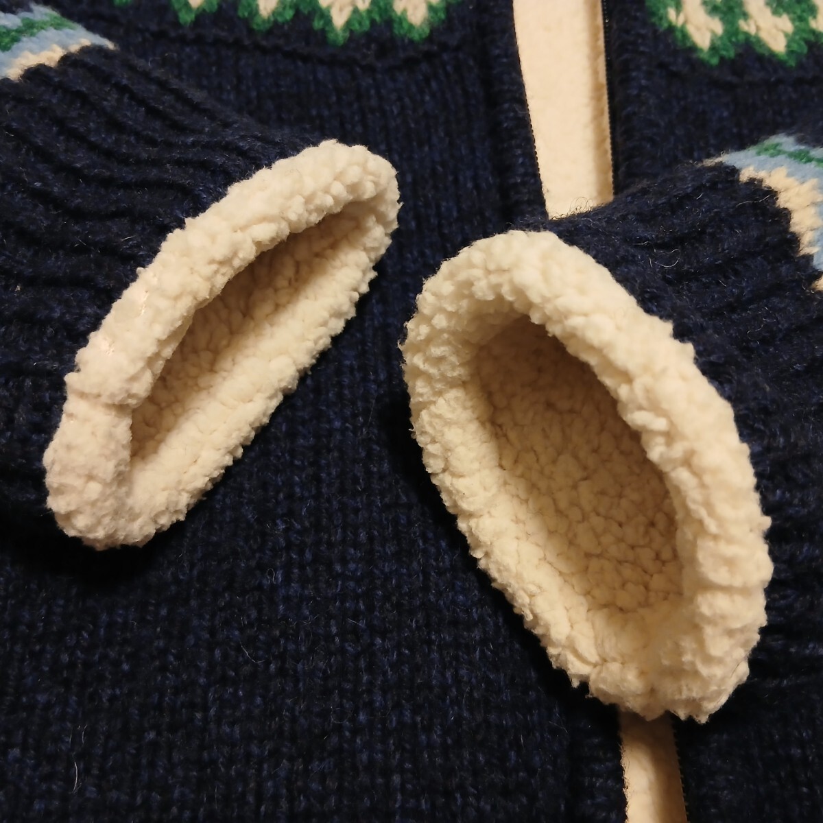 LLBean ウィメンズ ウールセーター Wファスナー クラシック ラグ シェルパ ラインド ジップ カーディガン フェア アイル_画像5