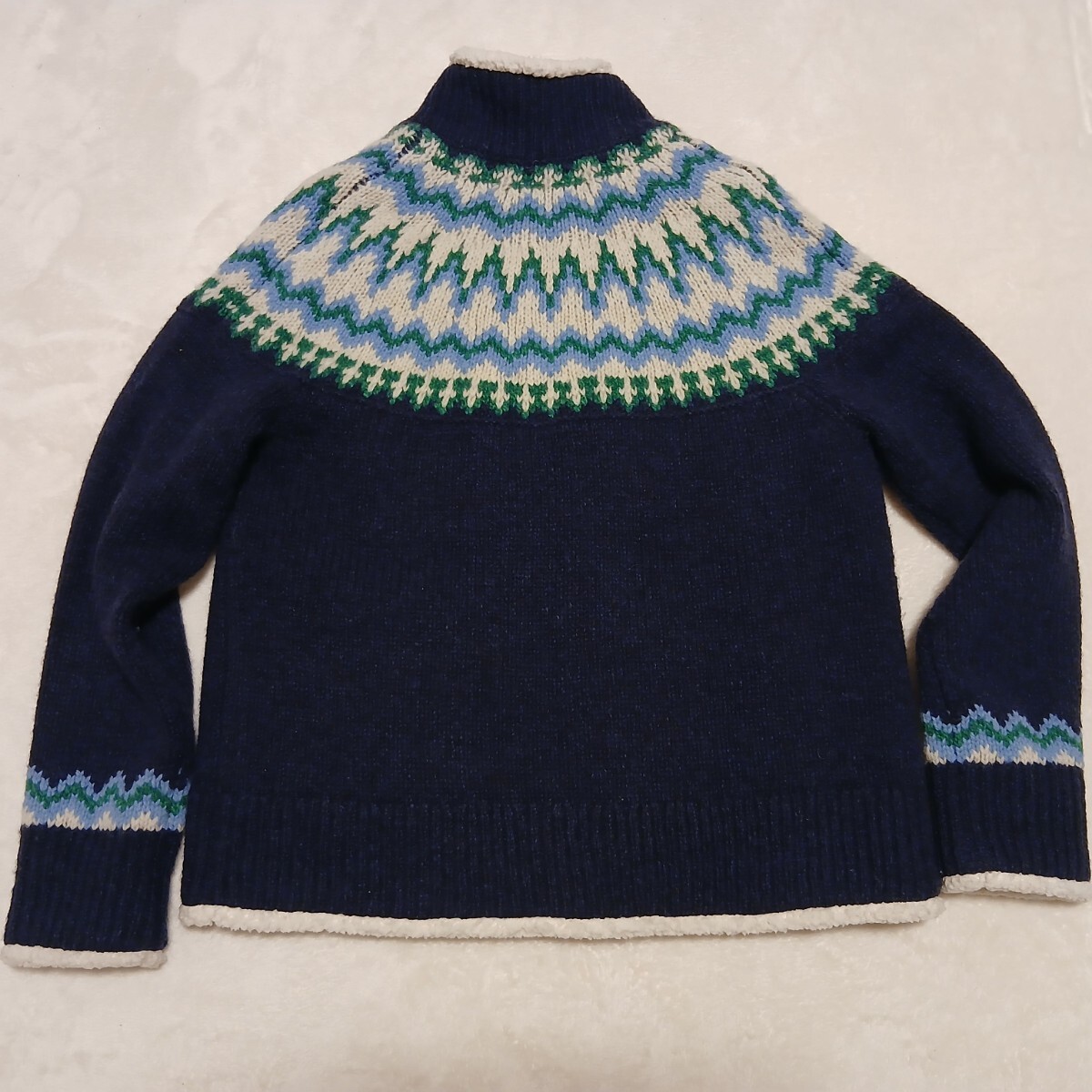 LLBean ウィメンズ ウールセーター Wファスナー クラシック ラグ シェルパ ラインド ジップ カーディガン フェア アイル_画像10