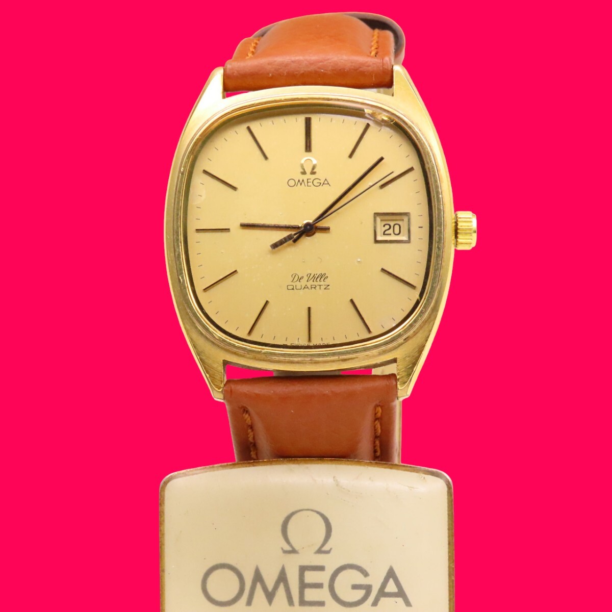 ■♪価格高騰! 資産価値！ 稼働 電池新品 メンズ ビンテージ 高級超レア！ OMEGA オメガ Deville デビル デート クオーツ ベルト新品_画像2