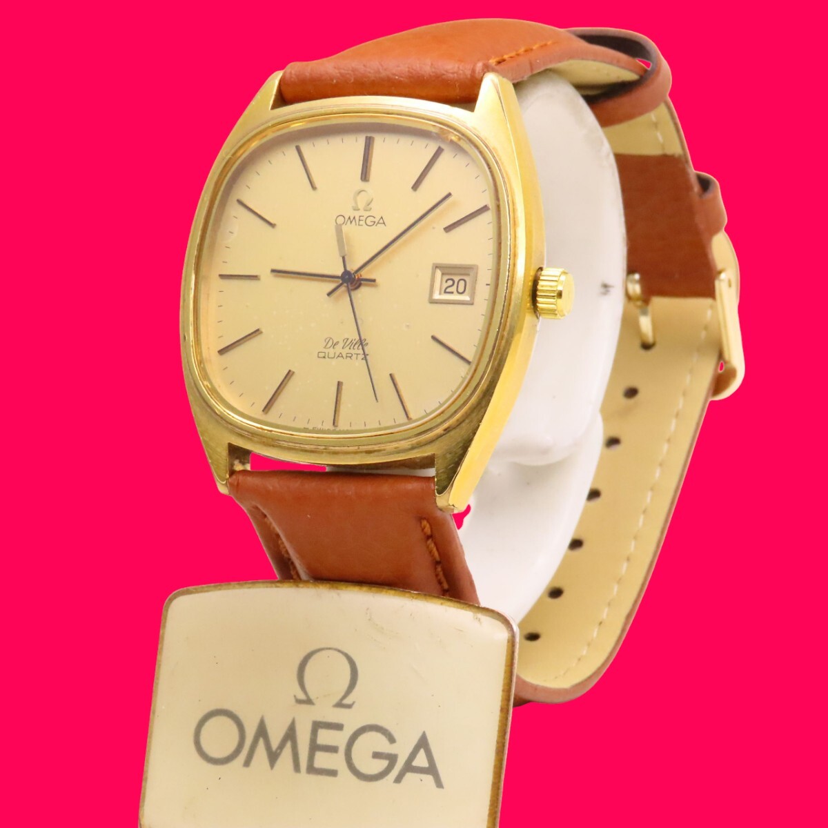 ■♪価格高騰! 資産価値！ 稼働 電池新品 メンズ ビンテージ 高級超レア！ OMEGA オメガ Deville デビル デート クオーツ ベルト新品_画像4