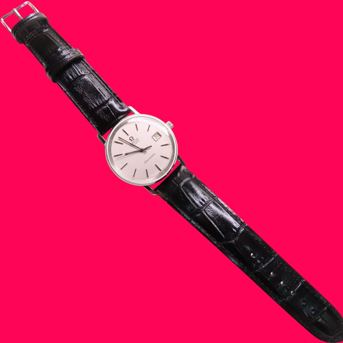 ■♪価格高騰!資産価値！稼働電池新品メンズビンテージ高級超レア！ OMEGA オメガ Seamaster シーマスター デート クオーツ ベルトほぼ新品_画像6