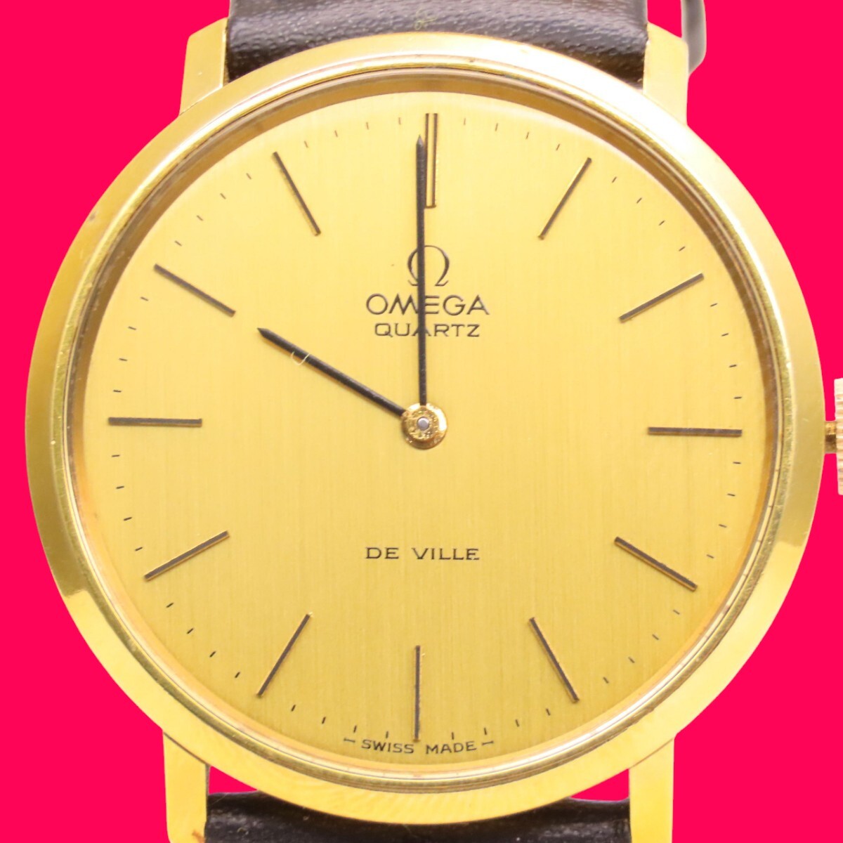 ■♪価格高騰! 資産価値！ 稼働 電池新品 メンズ ビンテージ 高級超レア！ OMEGA オメガ Deville デビル クオーツ ベルト新品_画像1