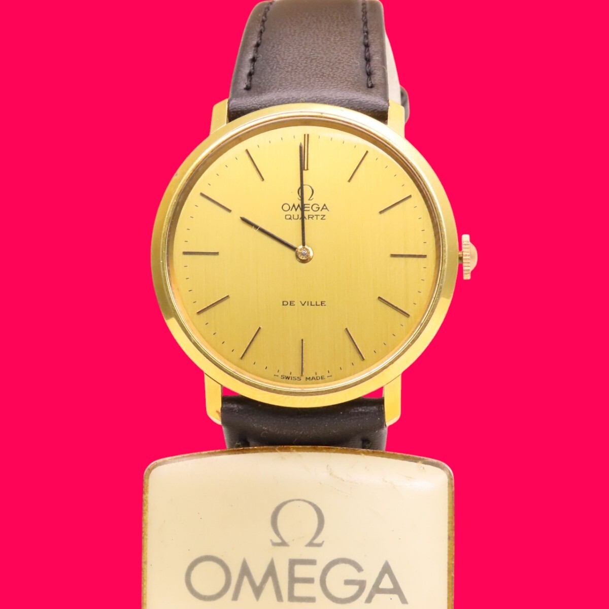 ■♪価格高騰! 資産価値！ 稼働 電池新品 メンズ ビンテージ 高級超レア！ OMEGA オメガ Deville デビル クオーツ ベルト新品_画像2