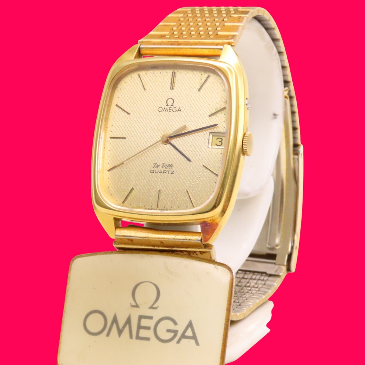 ■♪価格高騰! 資産価値！ ジャンク メンズ ビンテージ 高級超レア！ OMEGA オメガ Deville デビル デート クオーツ_画像4