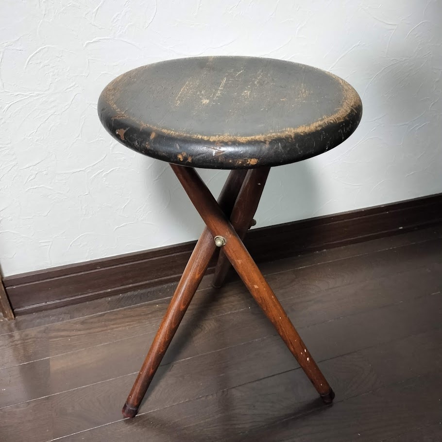 3本脚 木製スツール 椅子 ジャパニーズモダン ビンテージ 丸椅子 花台 昭和レトロ 当時物_画像1