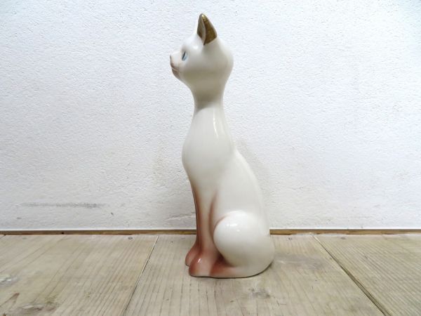 【USED/ビンテージ/左耳補修有】 シャム猫 陶器 置物 検索用⇒ 昭和レトロ/当時物/猫/インテリア/金継/F1005_画像2