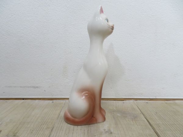 【USED/ビンテージ/左耳補修有】 シャム猫 陶器 置物 検索用⇒ 昭和レトロ/当時物/猫/インテリア/金継/F1005_画像4