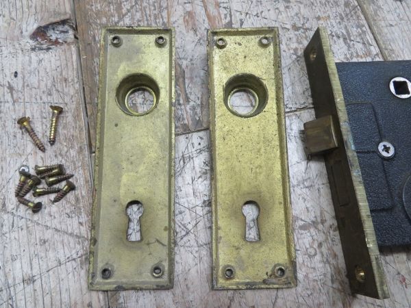 【USED/鍵なし】 築百年の洋館のドアに取り付けられていた 真鍮製 ドアノブ セット 検索用⇒ 昭和レトロ/真鍮箱錠/アンティーク/F1012_画像8
