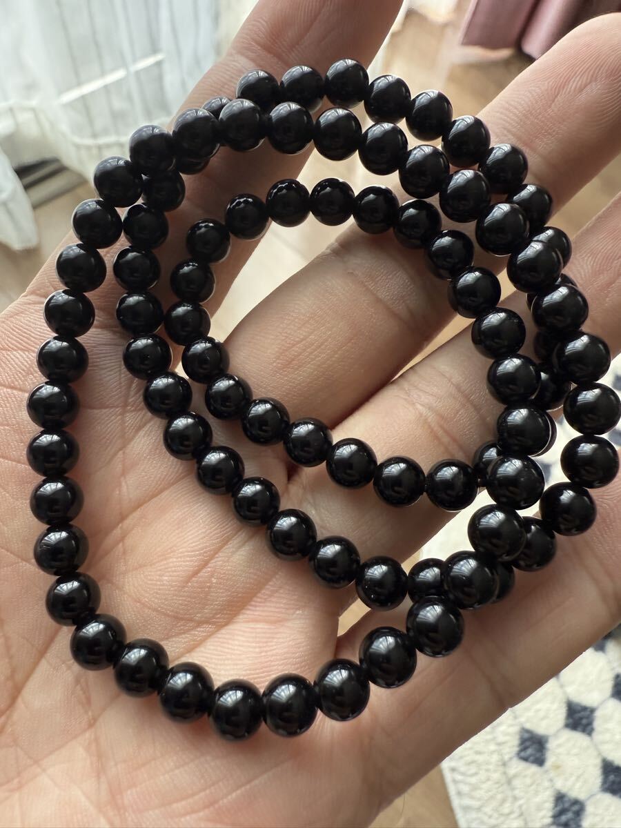 天然黒曜石ブレスレット運気を変える 6mmアップ珠使用黒 天然石 本物保証 送料無料_画像2