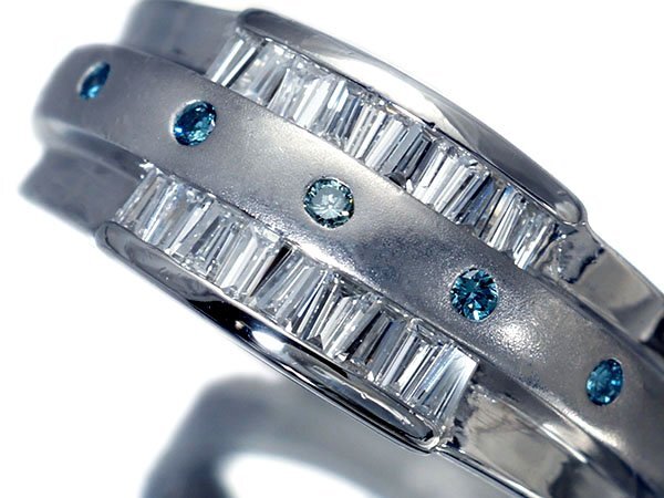 1円~【ジュエリー極】極上の2カラー!天然ブルーダイヤモンド&バケット天然ダイヤモンド0.45ct 高級Pt900リング a2631mm【送料無料】