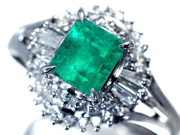 1円~【ジュエリー極】綺麗なグリーンカラー!天然エメラルド0.96ct&天然ダイヤモンド0.30ct 高級Pt900リング a2637ku【送料無料】