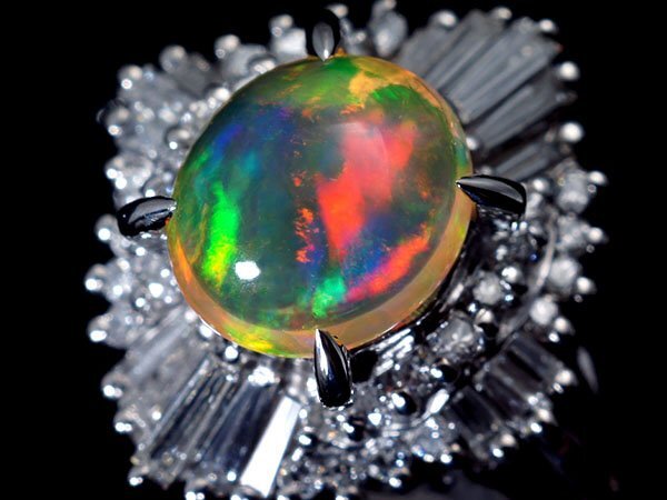 1円~【ジュエリー極】燃える神秘的遊色湧く!良質天然ファイアオパール1.04ct&天然ダイヤ0.50ct 高級Pt900リング a2641kr【送料無料】