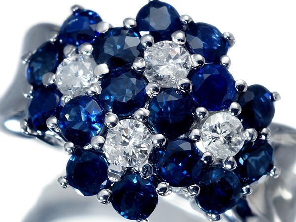 1円~【ジュエリー極】豪華フラワー!天然ブルーサファイア1.85ct&天然ダイヤモンド0.32ct 高級Pt900リング a2640uklm【送料無料】