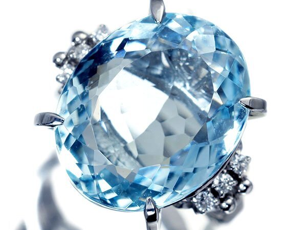 【ジュエリー極】爽やかな輝き！超大粒良質天然アクアマリン10.59ct＆ダイヤ0.09ct 超高級Pt900リング h7924gklm【送料無料】_画像2