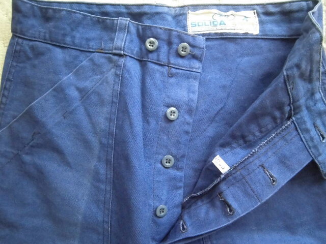 フランス ヴィンテージ SOLIDA コットンツイル ワークパンツ ペインターパンツ 青ブルー_画像5