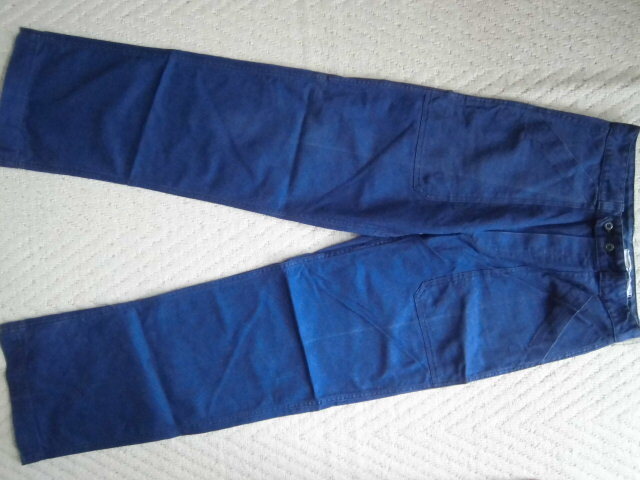 フランス ヴィンテージ SOLIDA コットンツイル ワークパンツ ペインターパンツ 青ブルー_画像2