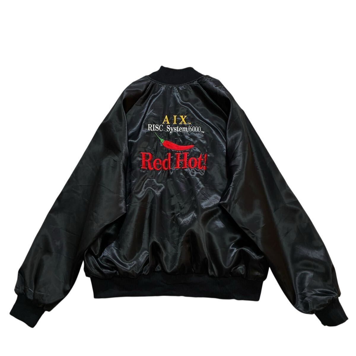 ビッグサイズ♪80s 90s USA製 AUBURN フルスナップ ナイロン スタジャン XXL 黒 ビンテージ ジャケット 唐辛子 チリ 刺繍 ブラック 企業物_画像1