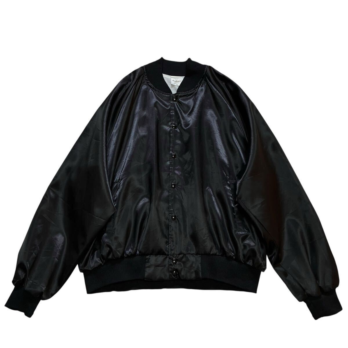 ビッグサイズ♪80s 90s USA製 AUBURN フルスナップ ナイロン スタジャン XXL 黒 ビンテージ ジャケット 唐辛子 チリ 刺繍 ブラック 企業物_画像2