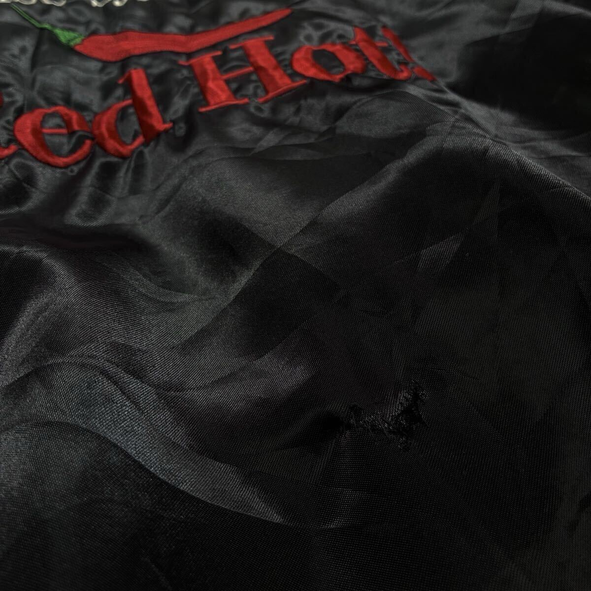 ビッグサイズ♪80s 90s USA製 AUBURN フルスナップ ナイロン スタジャン XXL 黒 ビンテージ ジャケット 唐辛子 チリ 刺繍 ブラック 企業物_画像7