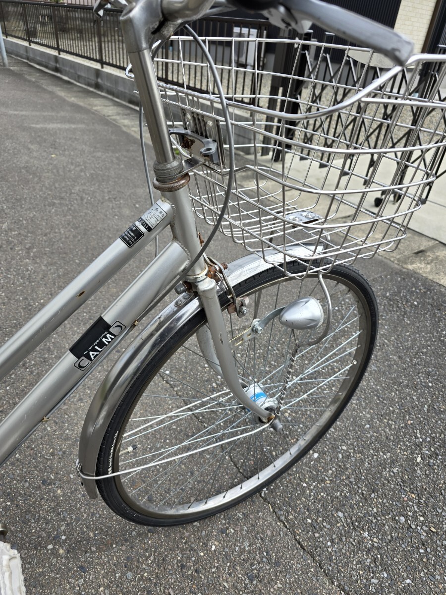 【店舗受取限定】maruishi シティサイクル CALM 27インチ 3ギア シルバー 前カゴ後ろ荷台付 カギあり 丸石 自転車 発送不可 _画像6